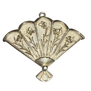 Signed ORNK Vintage Brass Fan Pendant Charm Ornate Floral Design
